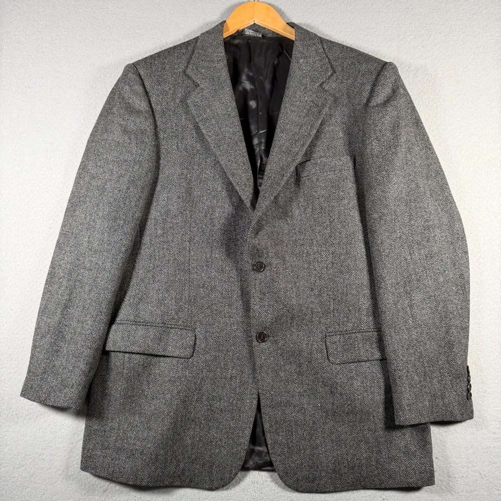 Chiavari Mens Gray Herringbone Wool Cashmere Sport Coat Blazer Made in Italy 46R
